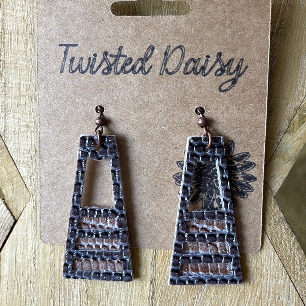 Faux Leather Taupe and brown earrings